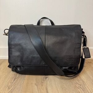 Vintage Coach Black Leather Messenger Laptop Bag Satchel Shoulder Bag Adjustable